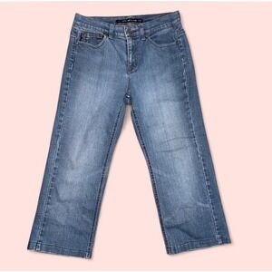 Y2K DKNY East Village Jeans Extra Short Medium Wash Stretch Denim Size 4 28x21